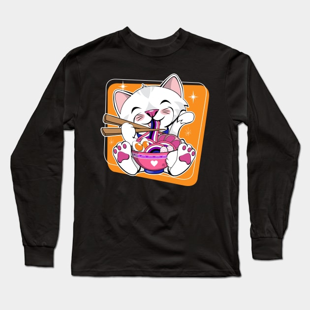 Cat Eating Ramen Gender Fluid Pride Long Sleeve T-Shirt by CuddleswithCatsArt